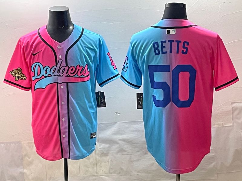 Men Los Angeles Dodgers #50 Betts Blue pink Game 2025 Nike MLB Jersey style 007